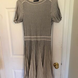 Ann Taylor Black & Cream Striped Midi Dress